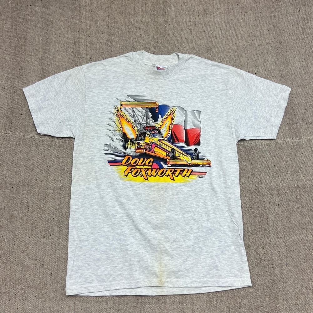 Vintage Top‎ Fuel Racing Shirt Mens Large Gray 1990s Doug Foxworth